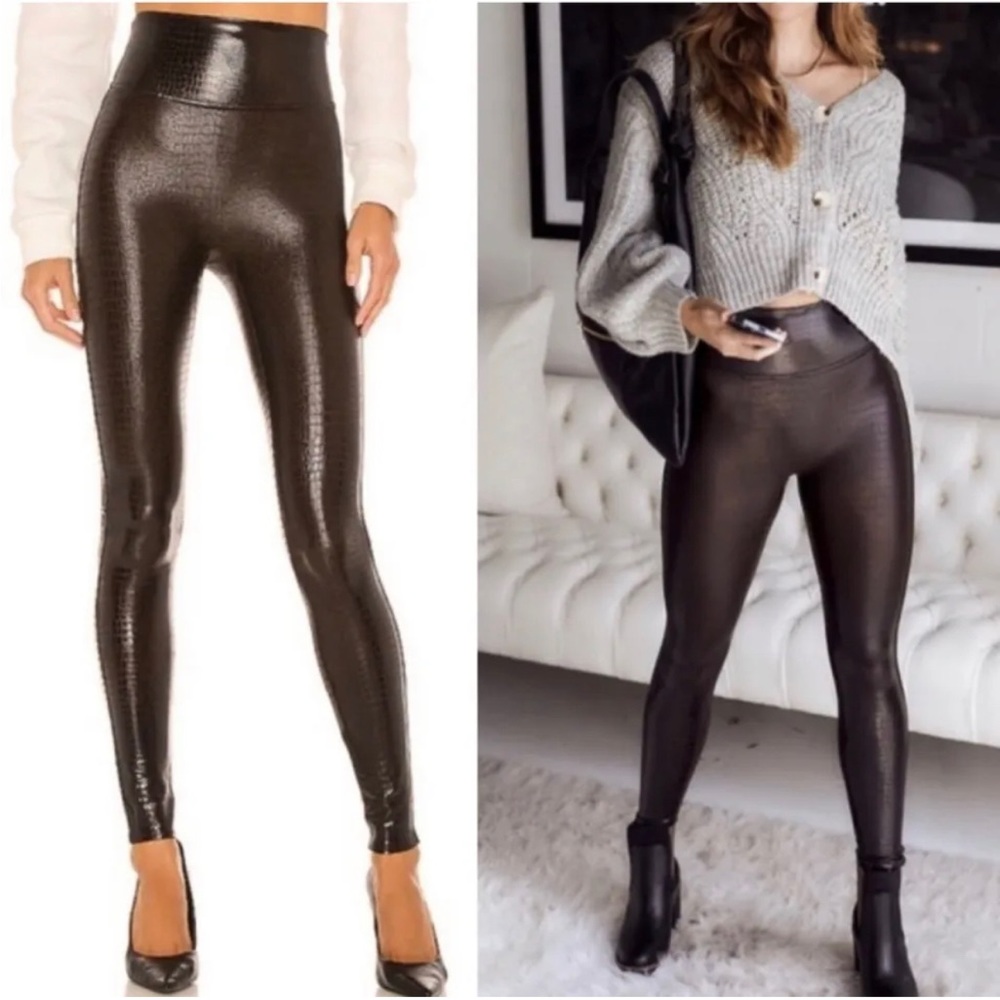 ▪️Spanx Faux Leather Brown Croc Leggings in Color Shine